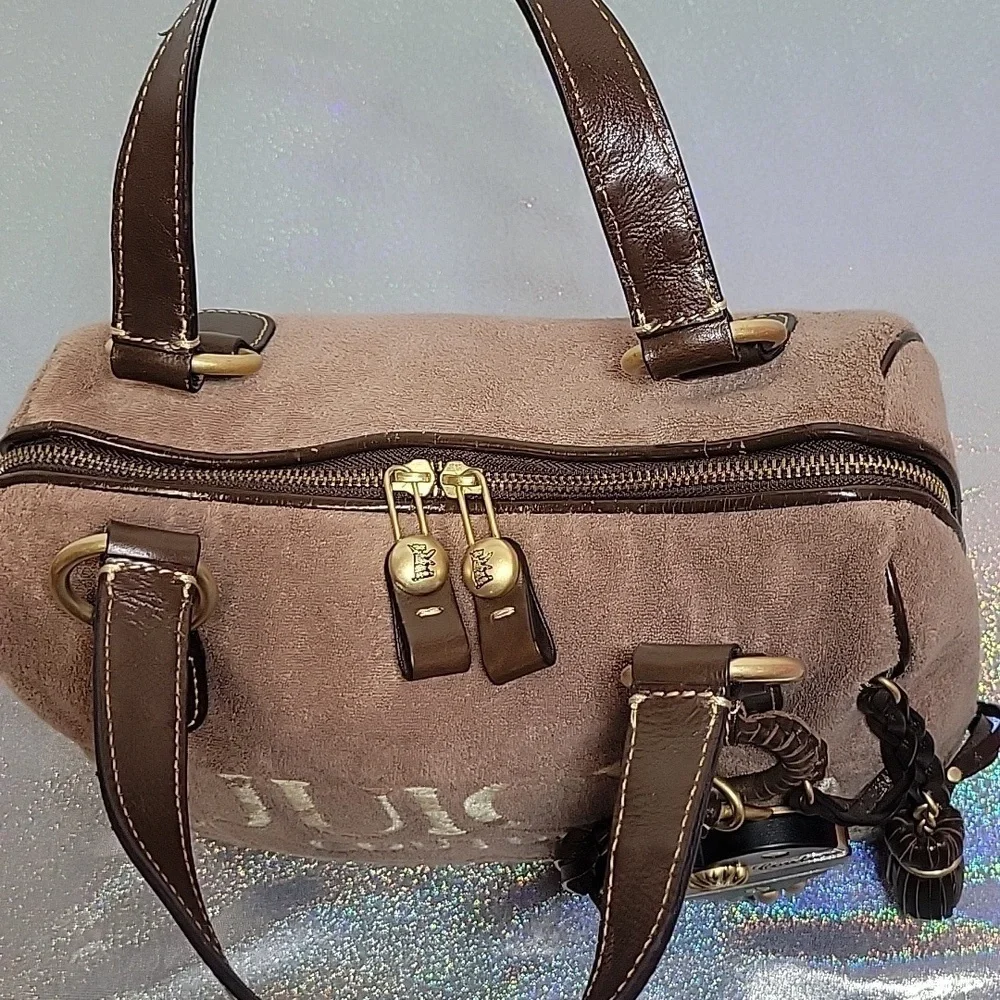 Y2k Vintage Juicy Couture Brown Terry Cloth Speedy Style Zip Around Purse Bag